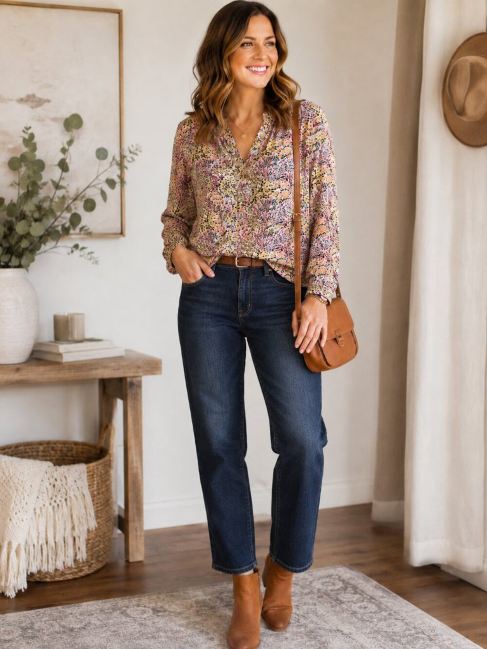 Jane And Delancey Floral Boho Cottagecore Peasant Top Sz. Medium
